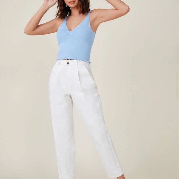 Ice Blue Crop Ribbed Knit V Neck Tank - Picture 7 of 11